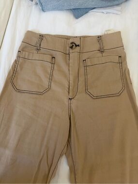 Maeve Tan Chino Pants with Dark Contrast Stitching